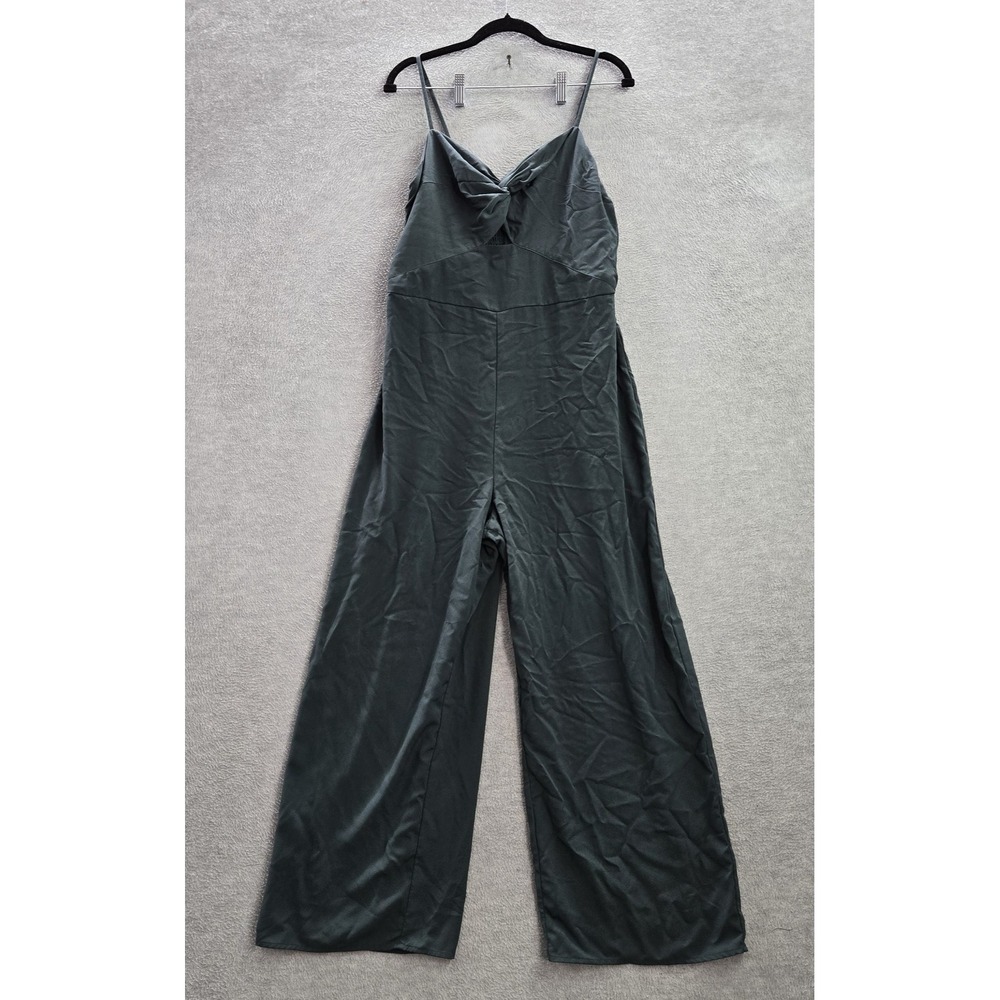 Abercrombie & Fitch Women Jumpsuit L T Green Ruched Strap Sleeveless 26" Inseam